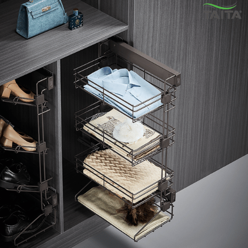 _Wardrobe Basket & Organizer (10) TAITA Elite Wardrobe Side Mounted Pull Out 4 Layer Rack - Image 2