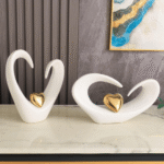Ceramic Heart Shape White and Gold Ornament