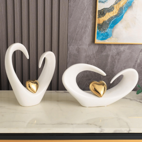 Ceramic Heart Shape White and Gold Ornament