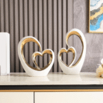 Ceramic Heart and Oval Sculpture Ornament