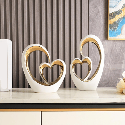 Ceramic Heart and Oval Sculpture Ornament