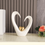 Modern Ceramic Heart Shape White and Gold Ornament - Image 3