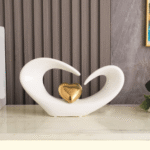 Modern Ceramic Heart Shape White and Gold Ornament - Image 4