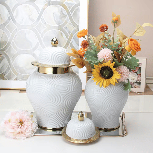 Embossed Ceramic Decorative Ginger Pot