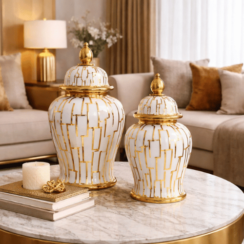 Geometric Ceramic Decorative Ginger Pot