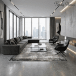 Luxury Abstract Bold Charcoal Border framed area Rug - Image 6