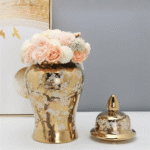 Luxury Floral Look Decorative Gold Ginger Pot - Image 3