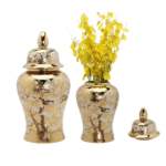 Luxury Floral Look Decorative Gold Ginger Pot - Image 4