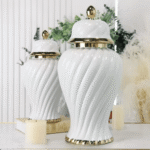 Swirl Pattern Decorative White Ginger Pot
