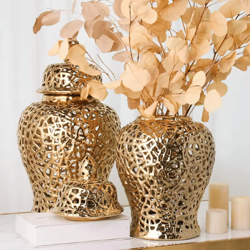 Intricate Gold Pierced Ginger Pot