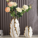 Banana Leaf Hollow Ceramic Vase Set White Gold 