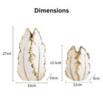 Unique Modern Two Tone Banana Leaf Hollow Ceramic Vase Set White Gold  - Image 2