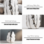 Unique Modern Two Tone Banana Leaf Hollow Ceramic Vase Set White Silver - Image 6