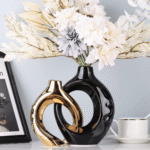 Modern Minimalist Snuggle Hollow Ceramic Vase Set Black Gold - Image 3