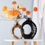 Modern Minimalist Snuggle Hollow Ceramic Vase Set Black Gold - Image 4