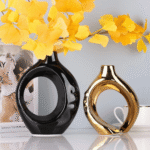 Modern Minimalist Snuggle Hollow Ceramic Vase Set Black Gold - Image 5