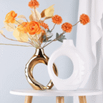 Modern Minimalist Snuggle Hollow Ceramic Vase Set White Gold - Image 4