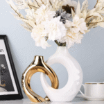 Modern Minimalist Snuggle Hollow Ceramic Vase Set White Gold - Image 3