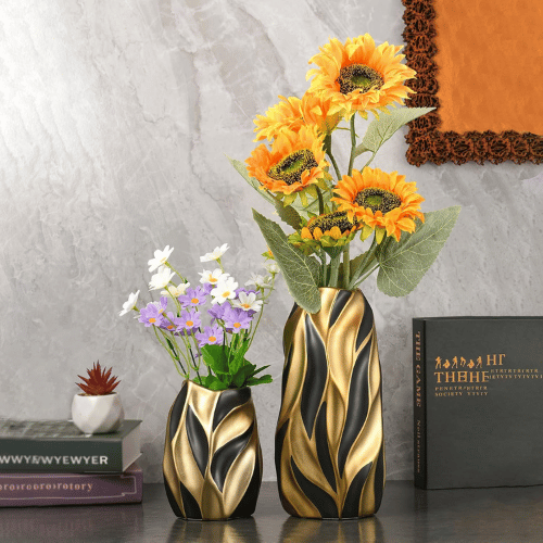 Stripe Ceramic Black Gold Vase Collection