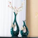 Unique Teardrop Ceramic Butterfly Vase Set Green - Image 3