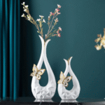 Unique Teardrop Ceramic Butterfly Vase Set White - Image 3