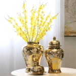 Floral Look Decorative Gold Ginger Pot