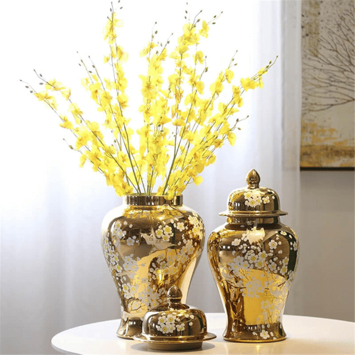Floral Look Decorative Gold Ginger Pot