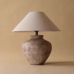 Modern Textured Tan Ceramic Table Lamp - Image 2