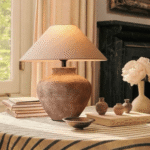 Modern Textured Tan Ceramic Table Lamp - Image 7