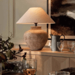 Modern Textured Tan Ceramic Table Lamp - Image 5