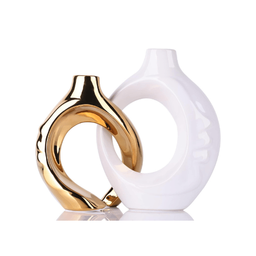 Snuggle Hollow Ceramic Vase Set White Gold