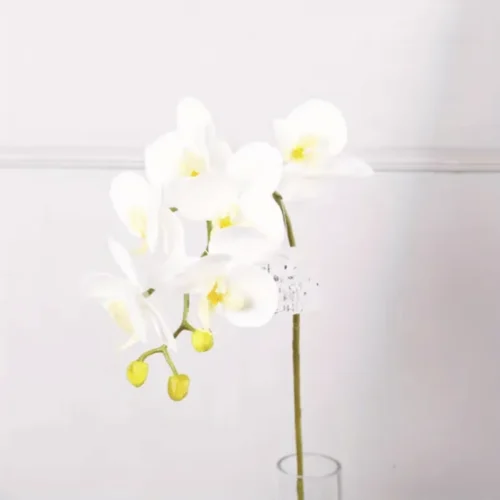 Artificial White & Yellow Orchid Flower Stem 