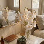 3D Printed Artificial White & Soft peach Orchid Flower Stem  - Image 5