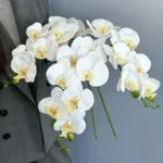 3D Printed Artificial White & Yellow Orchid Flower Stem  - Image 3