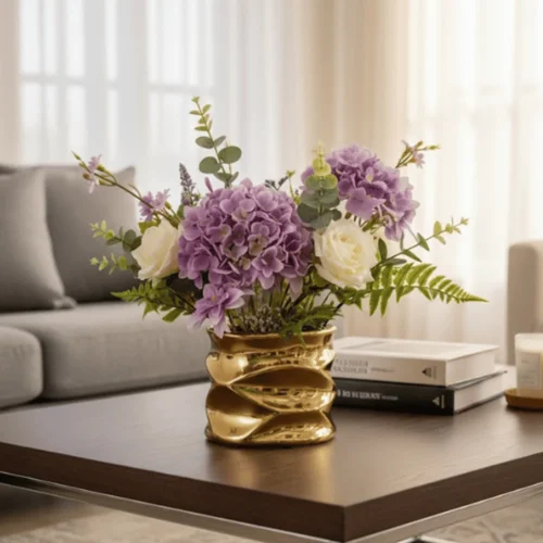 Metal Wave Ceramic Vase