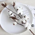 3 Branch Artificial Cotton Stem Rustic White Farmhouse Spray  - Image 5