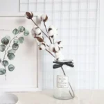 3 Branch Artificial Cotton Stem Rustic White Farmhouse Spray  - Image 8