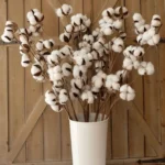 3 Branch Artificial Cotton Stem Rustic White Farmhouse Spray  - Image 9