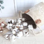 3 Branch Artificial Cotton Stem Rustic White Farmhouse Spray  - Image 3