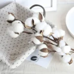 3 Branch Artificial Cotton Stem Rustic White Farmhouse Spray  - Image 4