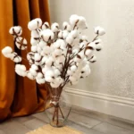 3 Branch Artificial Cotton Stem Rustic White Farmhouse Spray  - Image 7