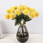 Artificial Dianthus Bouquet Bright Yellow Pompon Floral Bunch  - Image 3