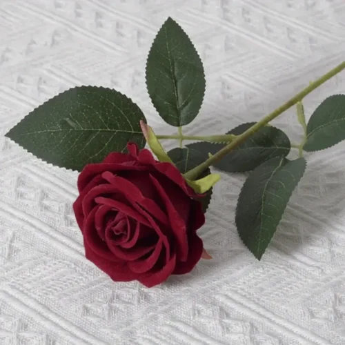Velvet Artificial Deep Red Rose Flower