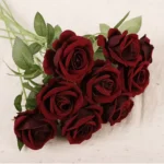 Single Stem Velvet Artificial Deep Red Rose Flower - Image 3