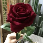 Single Stem Velvet Artificial Deep Red Rose Flower - Image 5