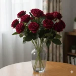 Single Stem Velvet Artificial Deep Red Rose Flower - Image 6