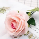 Single Stem Velvet Artificial Pink Rose Flower 