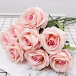 Single Stem Velvet Artificial Pink Rose Flower  - Image 3