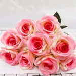 Single Stem Velvet Artificial Champagne Pink Rose Flower  - Image 3