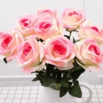 Single Stem Velvet Artificial Champagne Pink Rose Flower  - Image 4